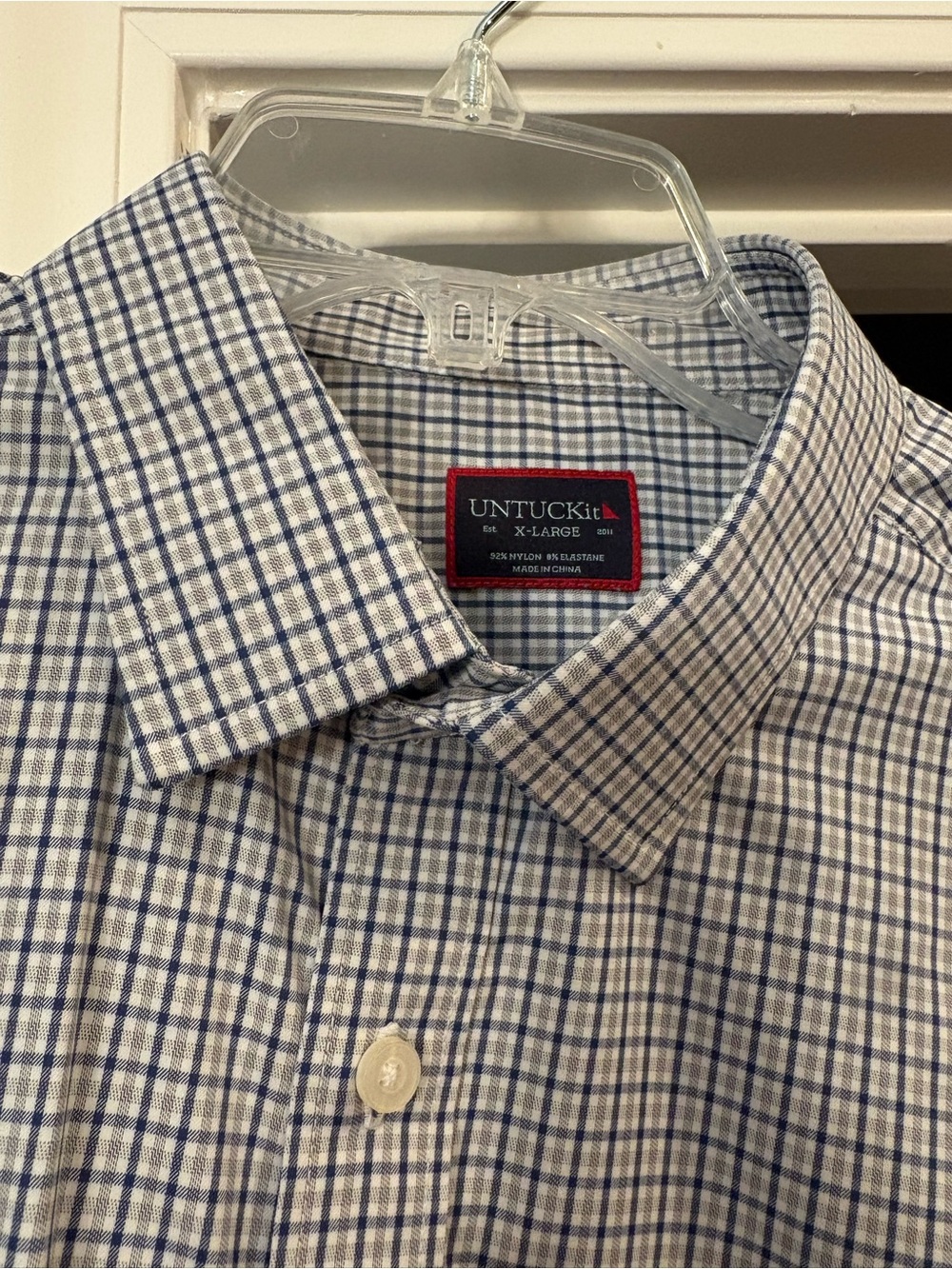 UNTUCKit Men's Blue and Grey Checked Dress Shirt